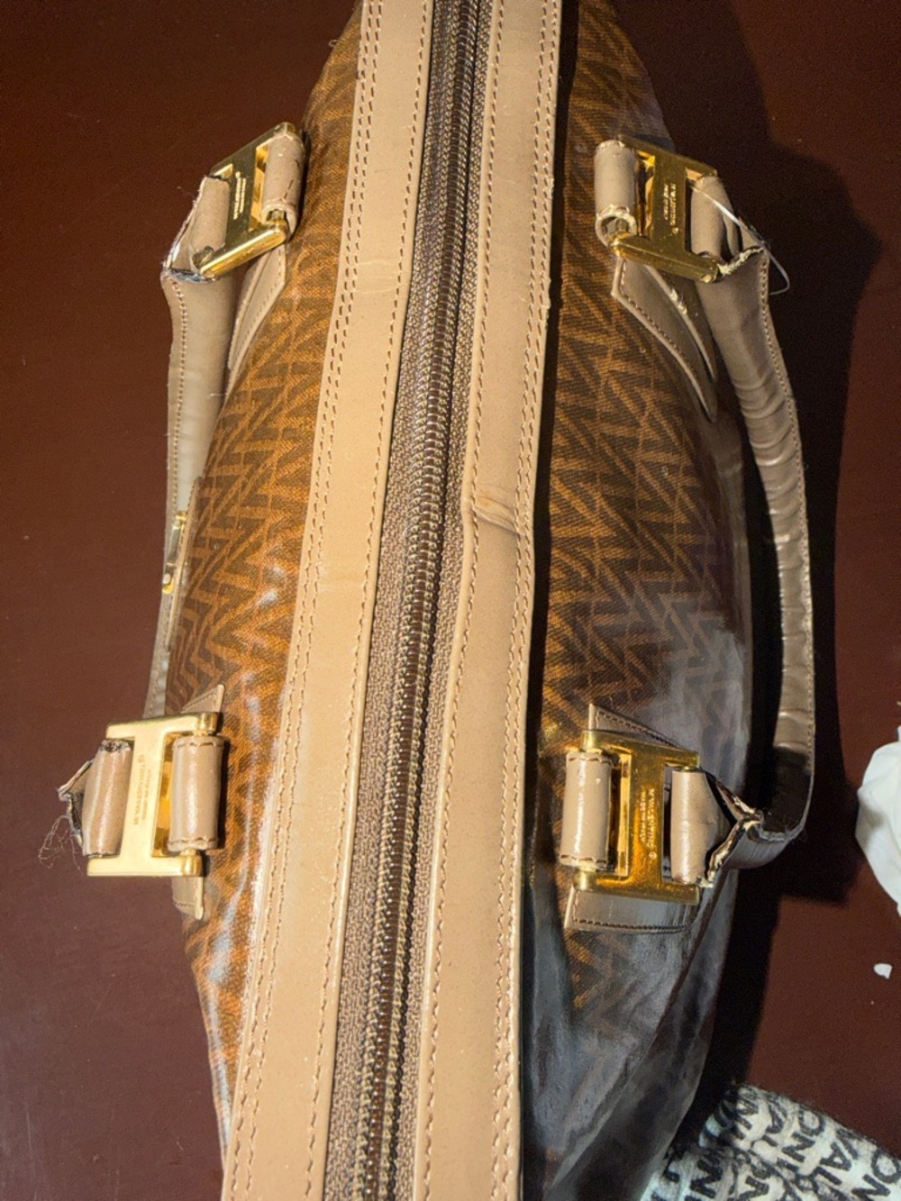 Valentino Brown Monogram Satchel with Gold Hardware - Picture 11 of 12